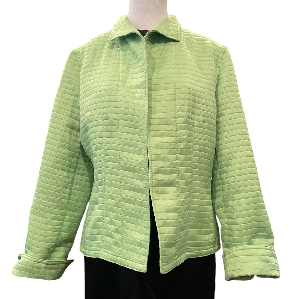 Vintage Harve Benard Quilted Lime Jacket US 12 M Chartreuse 90s - Picture 2 of 7